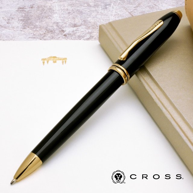 CROSS クロス タウンゼントブラックラッカー 18金ペンM万年筆 ネーム入
