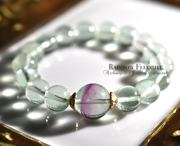 イエロー、グリーン龍王眼 曼荼羅天珠ブレスレット No.11 フローライト