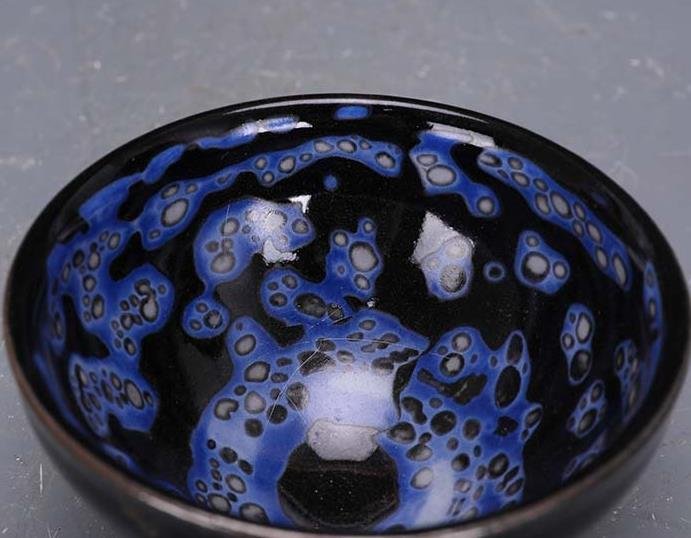 宋時代 建窯 曜変 宝石藍釉 天目茶碗 供御款 箱付！高