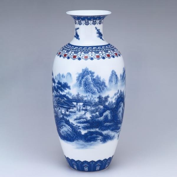 山水画 陶器 花瓶 高さ約30cm 山水画 陶器 花瓶 高さ約30cm