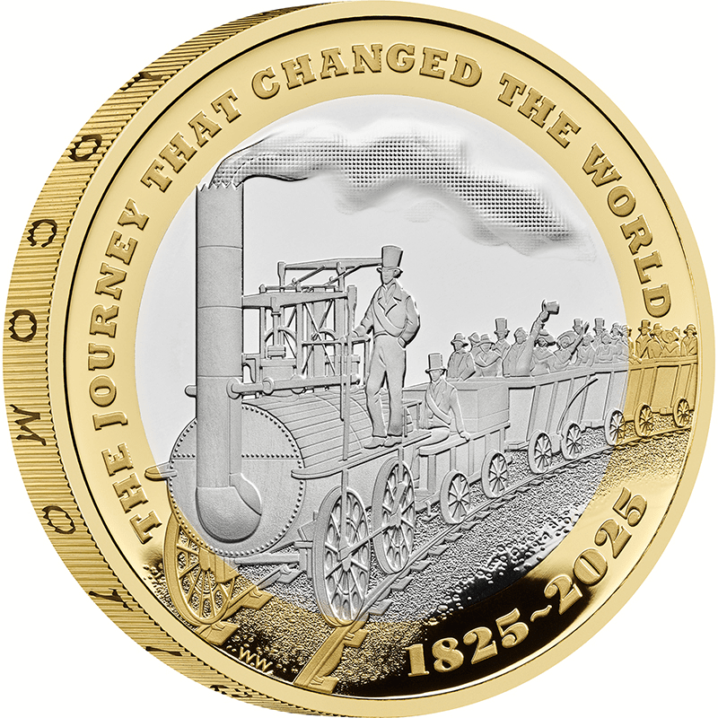 英国 2025年 近代鉄道輸送200周年 2ポンド銀貨金メッキ付 プルーフ