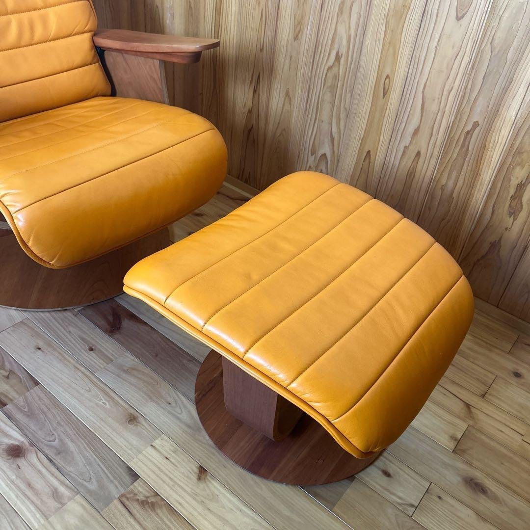 【美品】カリモク 1人ソファー 用　ザファースト　オットマン オレンジ 牛革
